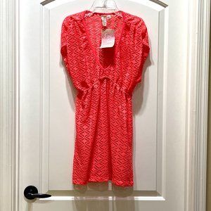 NEW Miken Small Bright Coral Open Woven Knit Swim Cover Dress NWT